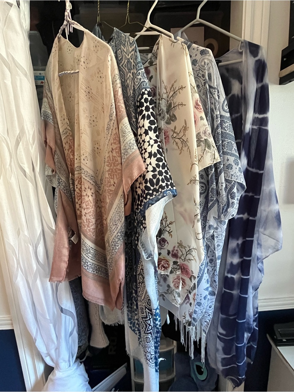 5 Boho Mixed Print Kimono Cardigans - Neutral, Blue & Navy